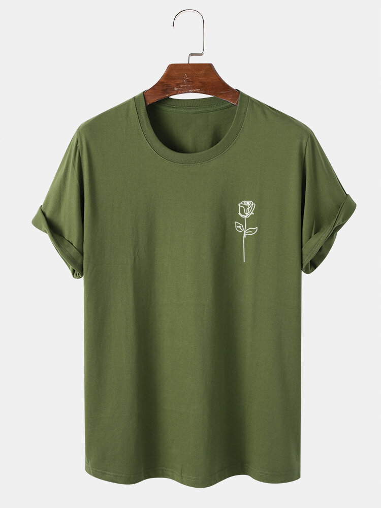 T-Shirt Homem, verde, desenho rosa branca - AudaciouZ