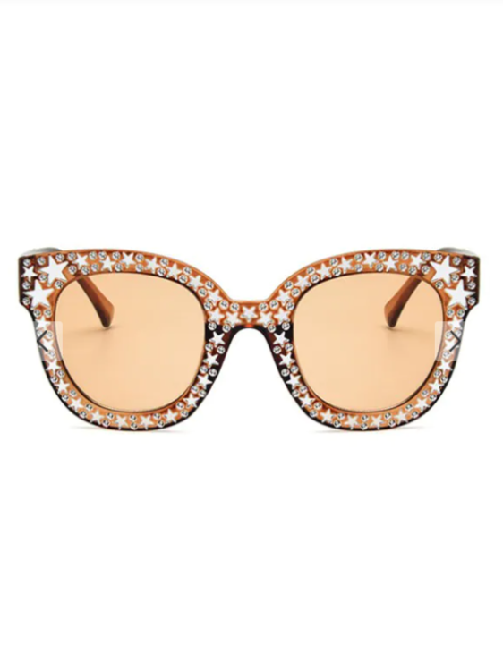 Óculos Sol Mulher, armação rosa decorada, lentes laranja - AudaciouZ